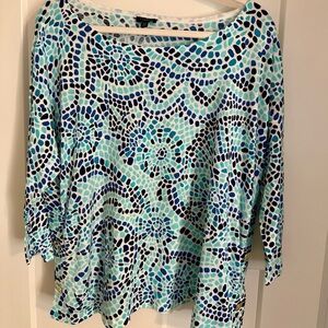 Talbots Mosaic Blue and White Long Sleeve Top. Perfect for cruise!